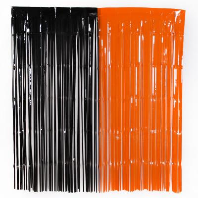 China Festival Decoration New Product Halloween Decoration Black Rain Curtain Party Decoration Foil Orange Curtains for sale