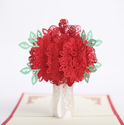 China New Birthday Red 3d Roses Valentines Greeting Pop Up Card Happy Birthday Mothers Day Valentines Gift Card Wedding Invitation Card for sale