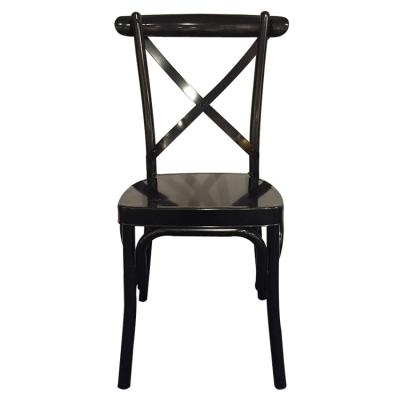 China Modern Wholesale Stackable Wood Industrial Metal Cross Dining Back Chair Black for sale