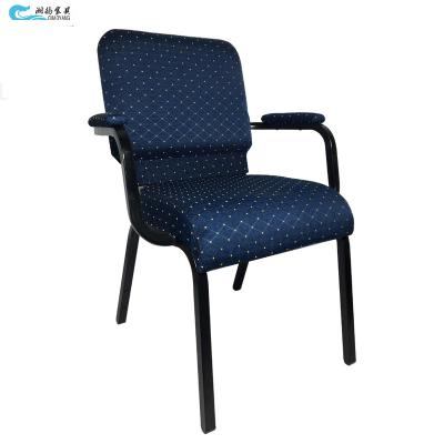 China Modern Fabric Padded Interlock Metal Stacker Synagogue Prayer Worship Stackable Church Chair With Armrest for sale