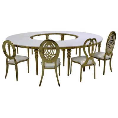 China Modern luxury living room furniture sets stainless steel dining table and banquet gold round back chairs for sale