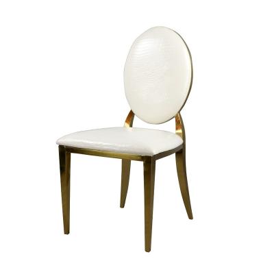 China Modern Stainless Steel Gold Frame Metal Banquet Chair White Wedding for sale