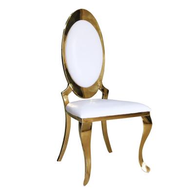 China Modern Banquet Gold Stainless Steel Frame Luxury Wedding Dining Chair With PU for sale