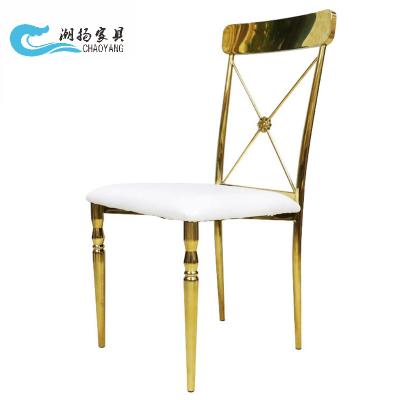 China Event party modern stainless steel gold wedding modern stackable chair for rental for sale