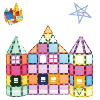 China Building Toy 100PCS Magnetic Tiles Blocks For Children Educational Toys Clear Colors Magnet Building Blocks Set for sale