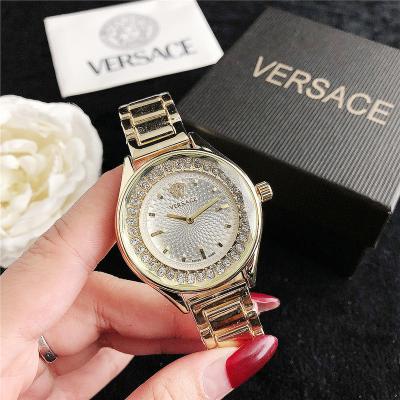 China Automatic date gold supplier quartz watch metal charms diamond reloj men arabic numerals brand name watch sets for women bling designer watch for sale