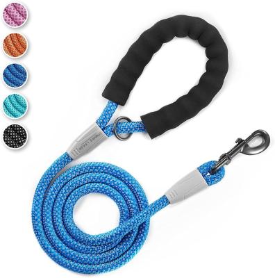 China 5ft Heavy Duty Reflective Durable Custom Braided Nylon Rope Dog Leash Customized Logo With Comfortable Padded Handle for sale