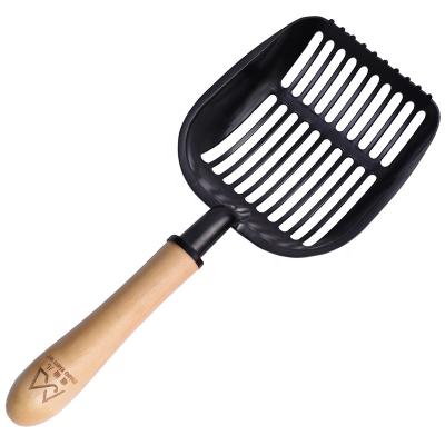 China Cats Pamper Handle Aluminum Alloy Cat Litter Scoop Anti-bacteria Wooden Pet Cat Litter Scoop Cleaning Shovel for sale