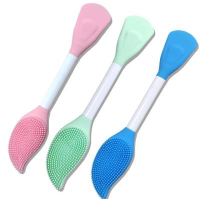 China Double Head Viable Silica Gel DIY Mask Brush Adjusting Film Stem Beauty Nose Cleaning Brush for sale