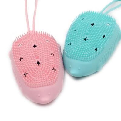 China Sustainable Kids And Adults Silicone Bath Brush With Hook Double Sided Bath Brush for sale