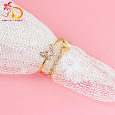 China Excellent Quality Classic Butterfly Shape Lovely Grade Crystal Design Rings Fashion Gold Jewelry Multi Layer Gold Cuff Ring for sale