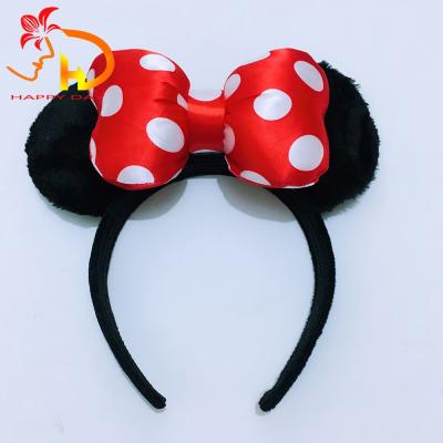 China Wholesale Large Plastic Polka Dot Bow Headband Women Kids Mouse Ears Headband For Party for sale