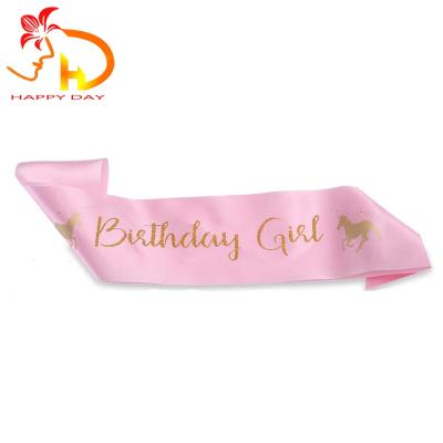 China Newest Fashionable Pink Sash Unicorn Party Supplies Children's Birthday Girl Sash for sale