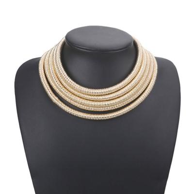 China Newest Selling Classic Style Fashionable Yarn Multilayer Gold Choker Necklace Beautiful for sale