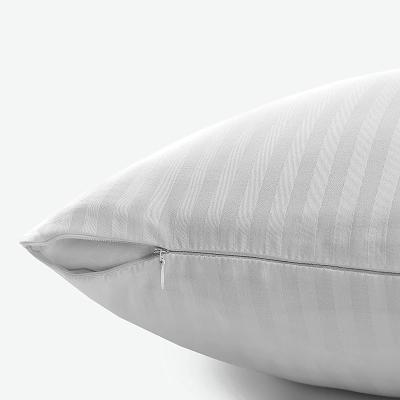 China Custom Size Anti-Bacteria White Cotton Sateen Striped Durable Pillow Encasement Protector Zippered Pillow Case for sale