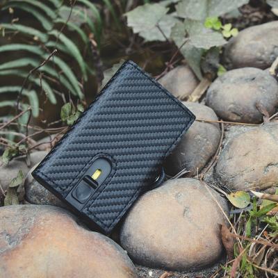 China RFID 2021 Extra Slim RFID Blocking Card ID Holder Carbon Fiber Aluminum Wallet Leather Men for sale