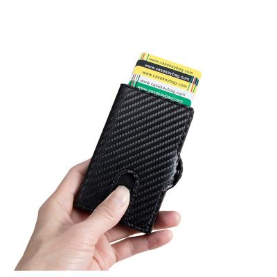 China 2021 extra slim RFID casekey carbon fiber card holder metal RFID card organizer wallet ladies mini real pinch for sale