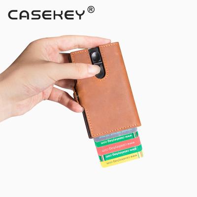 China 2021 RFID Crazy Horse Credit Card Holder Vintage Women's Genuine Leather Wallet for sale