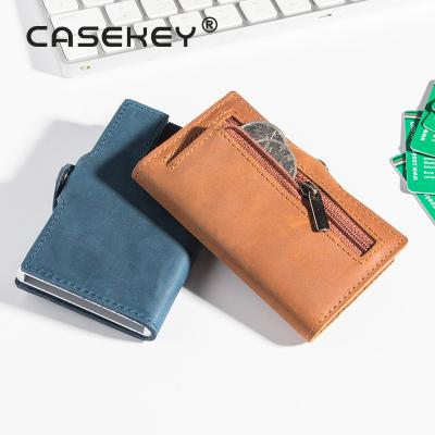 China RFID 2021 First Rank Mens Genuine Leather Card Holder Women Small Wallet for sale