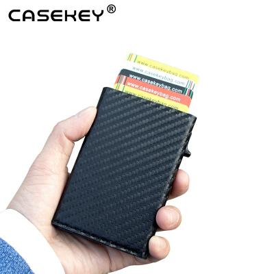 China 2021 RFID Manufacturer Price Credit RFID Alloy Card Holder Carbon Fiber PU Wallet Leather for sale