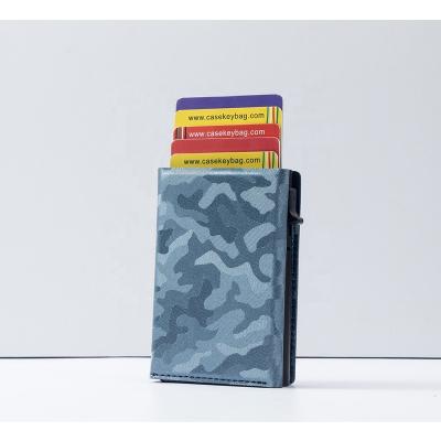 China 2021 Official Blue RFID Card Holder Wallet PU Leather Magnetic Minimalist Walet for sale