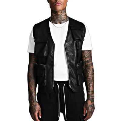 China Wholesale Fashion Service High Quality Multi Pocket Spandex/Cotton Vests Mens Motorcycle Tactical Leather Vest For Male for sale