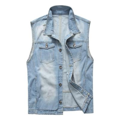 China Ck-V01-58 Viable Fashion Ripped Blue Slim Casual Style Plus Size Mens Denim Jacket Vest for sale