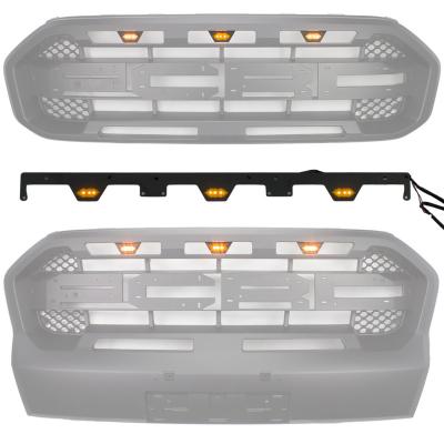 China Universal Raptor Aluminum Style Amber Light Kit Grill 3 Yellow LED Lamp Fit For Ford Ranger Aftermarket Raptor Grille 2019-2021 for sale