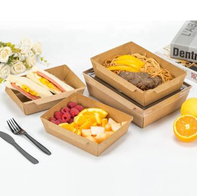 China Greaseproof Disposable Packaging Square Salad Fried Rice Light Food Takeaway Box Kraft Paper Lunch Box for sale