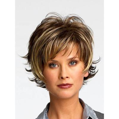 China Short Straight Hair Popular Brown Blonde Fringe Wig Short Blonde Synthetic Wig for sale