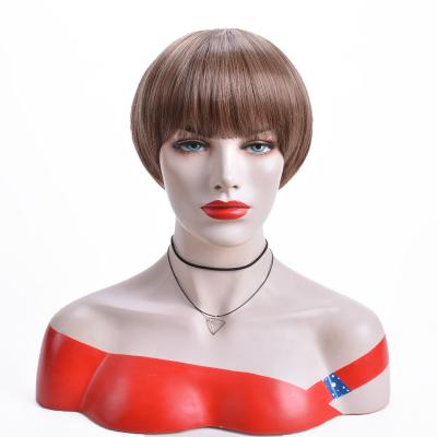 China Wholesale Heat Resistant Light Brown Short Straight Wigs Silky Straight Wave Dangle Synthetic Hair Wigs Hair Wigs For Women for sale