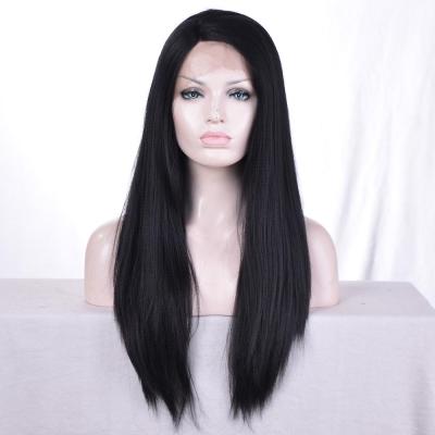 China Fashion Long Straight Lace Front Wigs With Black Synthetic Hair Wig Natural Looking for sale