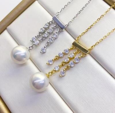 China 1237P 8-9mm Real CLASSIC Natural Freshwater Pearl Necklace With 925 Sterling Silver With Gold Plated Pendant Necklace for sale