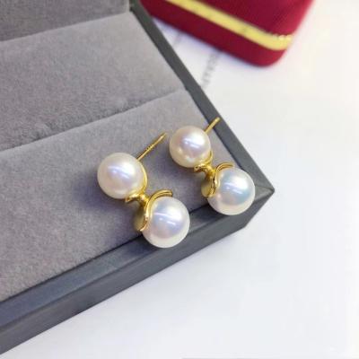 China 1215E 6-8mm Real CLASSIC Natural Freshwater Pearl Earring 925 Sterling Silver With Gold Plated Ear Stud For Women for sale