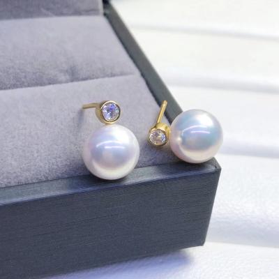 China 1210E 7-8mm Real CLASSIC Natural Freshwater Pearl Earring 925 Sterling Silver With Gold Plated Ear Stud For Women for sale