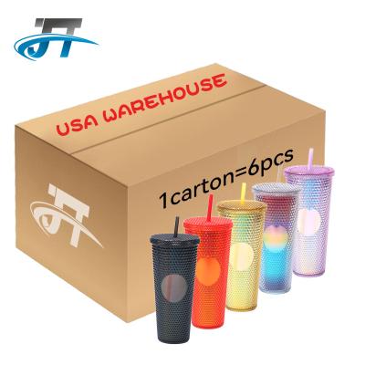 China Durable USA Warehouse Stain Pack Courier 24oz Double Wall Plastic Tumblers With Straw Double Wall Tumbler Plastic for sale