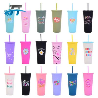 China 2022 viable hot sale outdoor item fashion design straw cup creative logo can be printed plastic cup 700ml double cup for sale