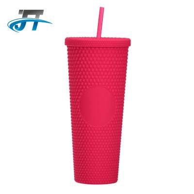 China 2022 710ml Popular Durian Cup Large Capacity Sustainable Reusable Plastic Straw Double Red Plastic Cups for sale