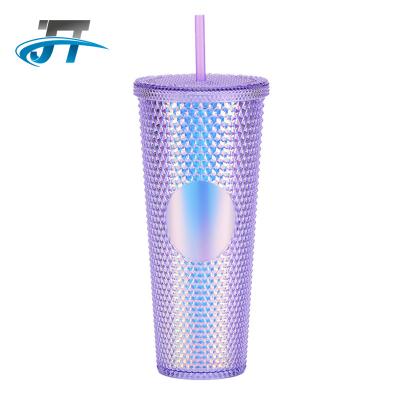 China Viable Wholesale Portable Straw Cup Large Capacity 710ml Diamond Cup Plastic Cups With Lids And Straws for sale