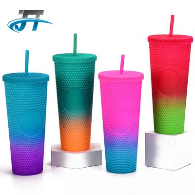 China 2022 24oz Viable Popular Double Wall Plastic Durian Durian Tumbler Gradient Matte Durian Mug With Straw for sale