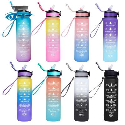 China Sustainable Portable Plastic Sports Water Bottle 1L Plastic Drinking Water Bottles With Time Marker for sale