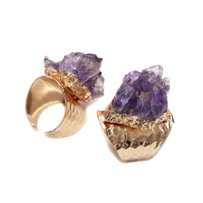 China FASHIONABLE Wholesale Handmade Natural Stain Amethyst Adjustable Ring for sale