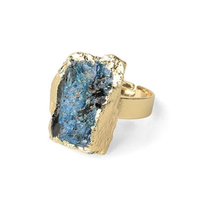 China Trendy Wholesale Trendy Natural Stone Ring Plating Adjustable Natural Ring Gold Blue Crystal Stain Ring for sale