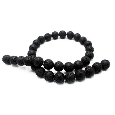 China Fashion Beautifully Polished Around Crystal Power Stone Black Lava Gem Loose Beads for sale