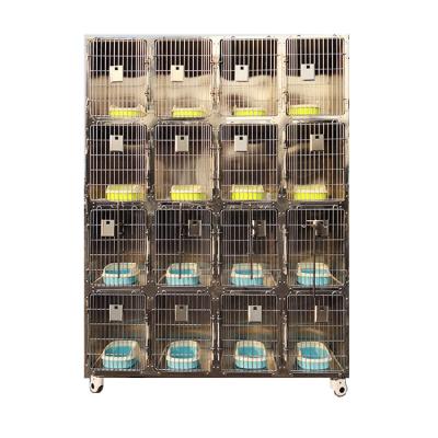 China Super Sustainable High Quality 304 Stainless Steel 4 Layer 16 Door Large Cat Cage Hospital Cage for sale