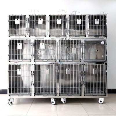 China Large 304 Stainless Steel Breathable Combo Pet Cage Hospital Foster Cage for sale