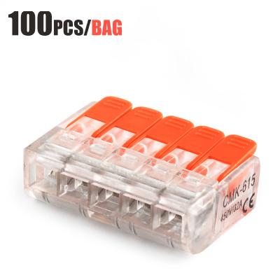 China Electric Power Lever Conductor Wire Connectors 5P/32A Transparent Push In Quick Disconnect Splice Terminal Block Terminal Orange Lever Connector for sale