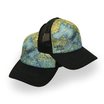 China Custom 5 Panel Trucker Hat Hats OEM COMMON Cards All Over Printed Trucker Baseball Cap for sale