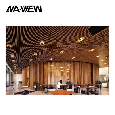 China Artistic Ceilings Flexible Operation Aluminum Metal Wood Strip Partition Ceiling For Lobby for sale