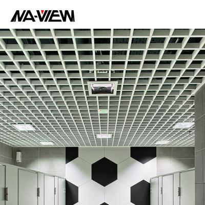 China Embedded Eco-friendly Aluminum Wooden Ceilings Grain Grid Ceiling Tile Veneer Panels for sale